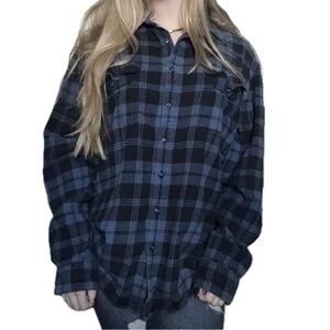 Sonoma Blue and Black Plaid Button-Up Shirt XL